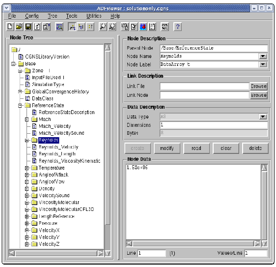 ADFviewer window with Reynolds number node
