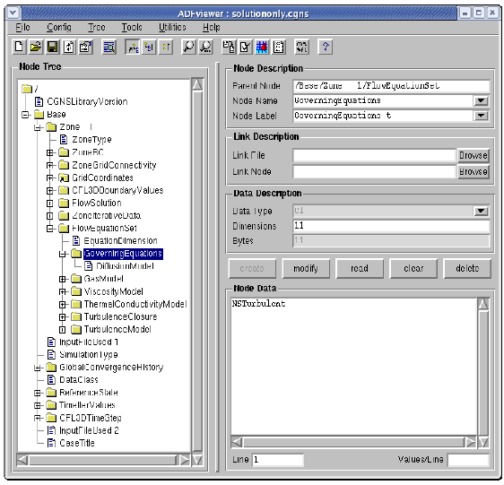 ADFviewer window with governing equations node