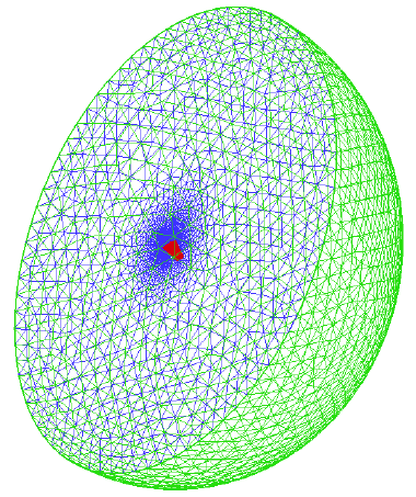 Unstructured volume grid around a wing in a half-spherical domain