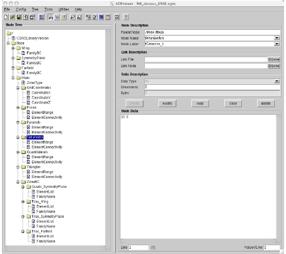 ADFviewer window showing Elements_t nodes for several unstructured element types