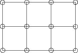 4 by 3 grid with circles at vertices