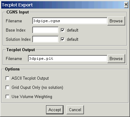 CGNSview Tecplot export window