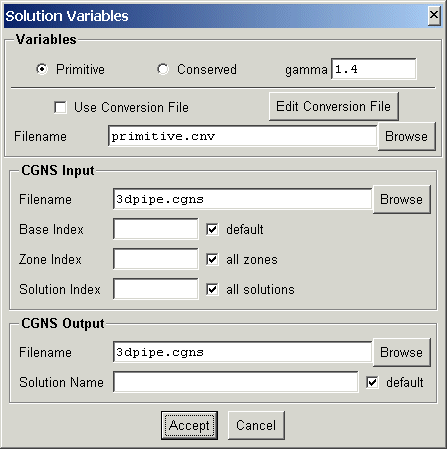 CGNSview Solution Variables conversion window